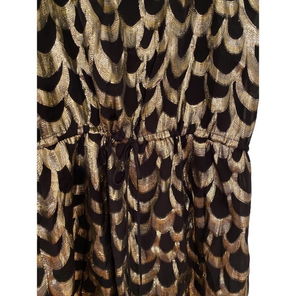 Glam Black and Gold Shimmery Short Sleeve Dress‎ or Tunic 100% Silk Y2K Made USA - Picture 3 of 9